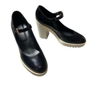 Hogan Black & White Mary Jane Platform Pumps with Buckle